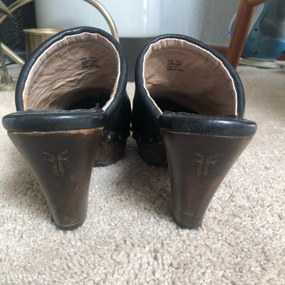 Frye Black leather mid-heel clogs - Picture 4 of 6